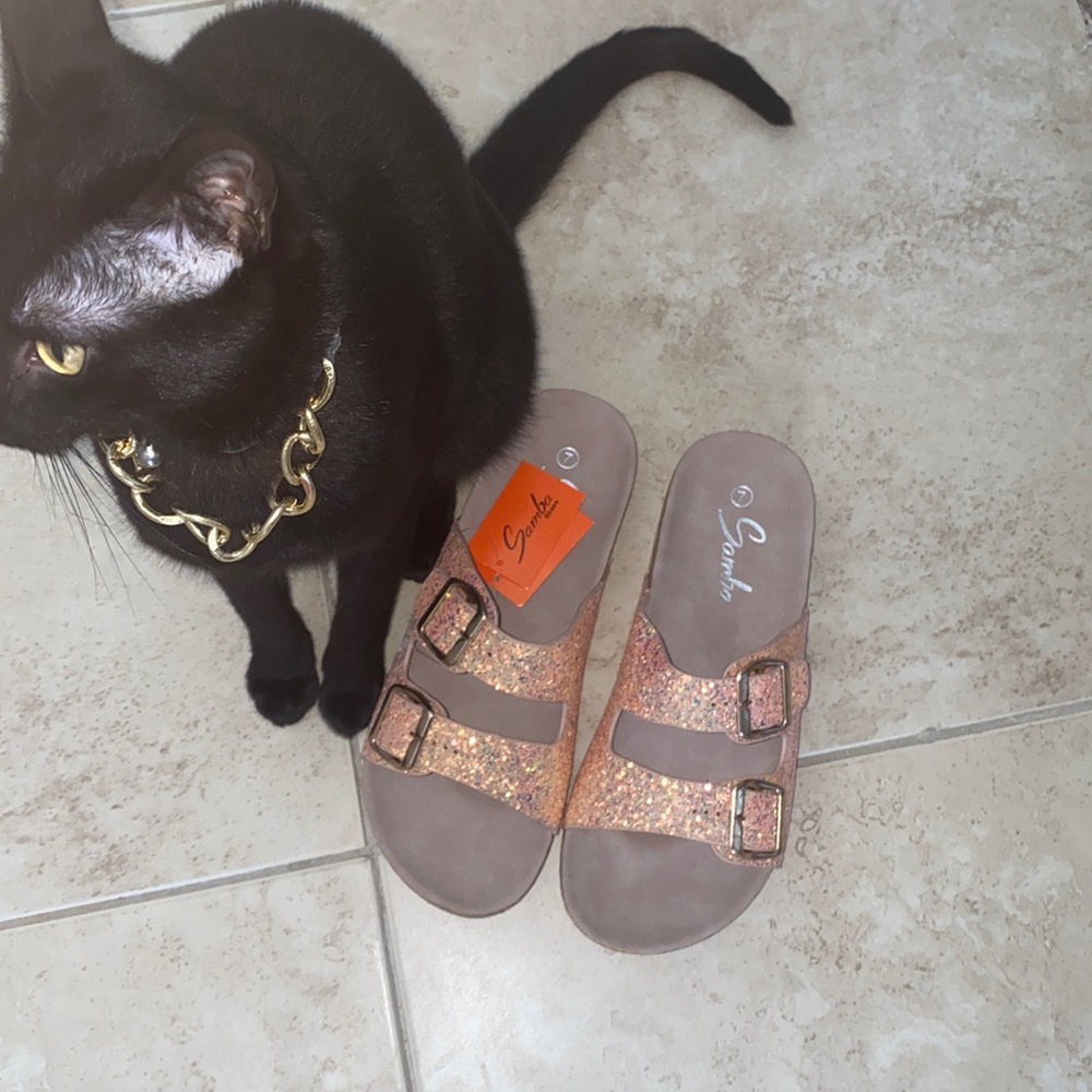 Orange Rose gold glitter sandals